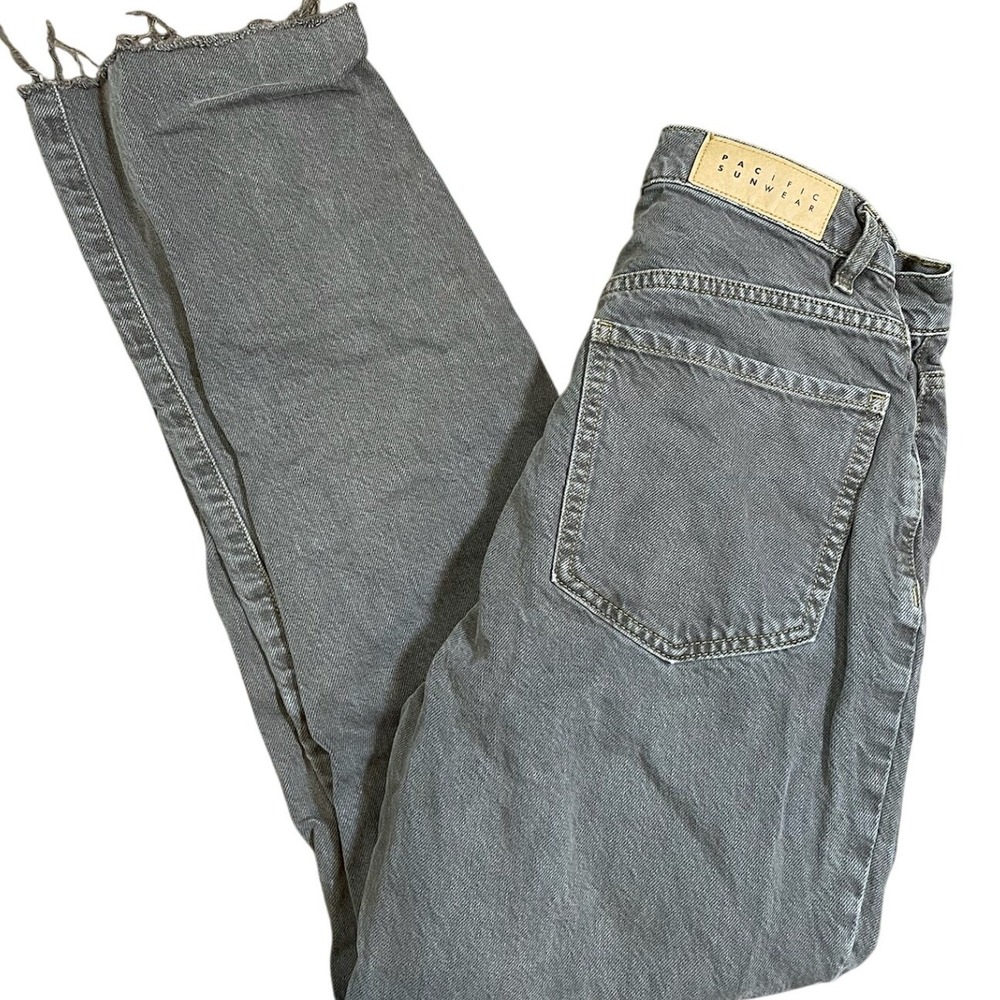 PacSun High Waisted Straight Leg‎ Jeans Charcoal Grey Raw Hem Women 26 Inseam
